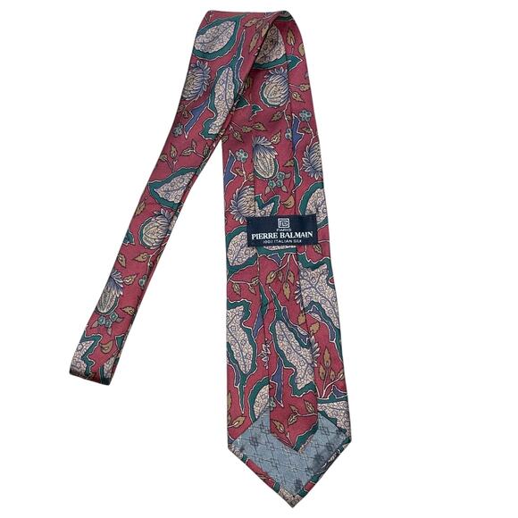 Pierre Balmain Paris 100% Italian Silk Red Print Necktie - Picture 2 of 2